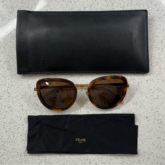 NWOT CELINE CAT EYE SUNGLASSES - CL40203U - HAVANA / GOLD - Picture 3 of 9